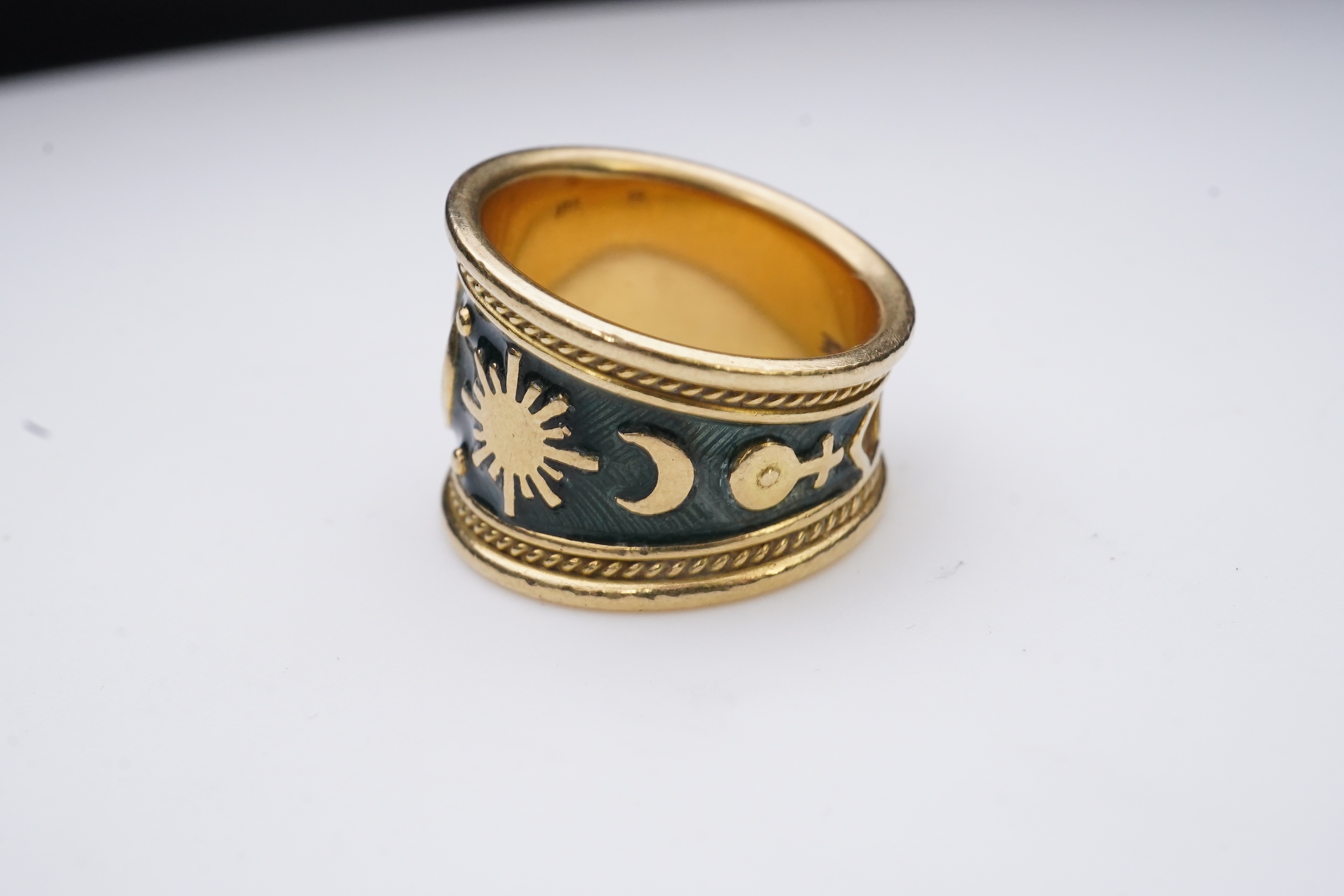 Elizabeth Gage, an enamel zodiac 'Virgo' ring, circa 1990